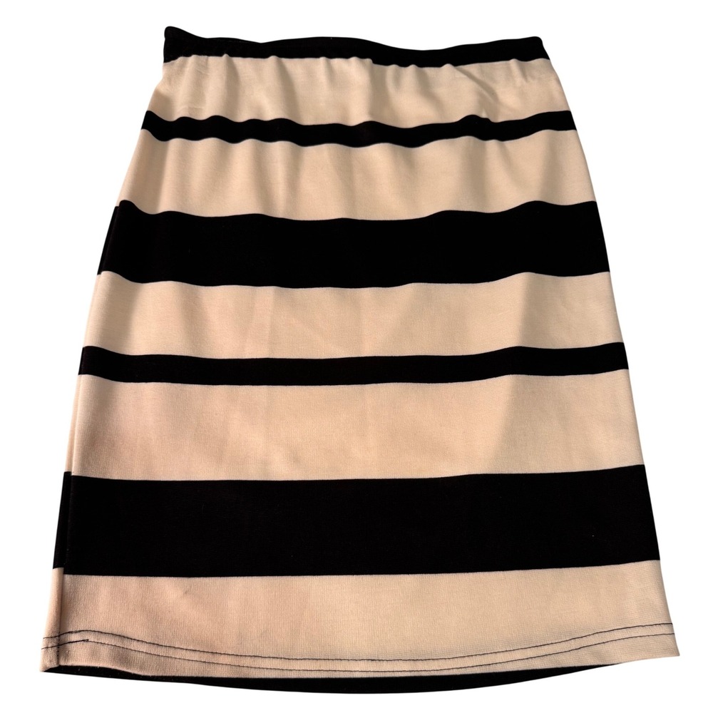 Striped‎ Pencil 90s Skirt Black Cream Elastic Waist Small CBK